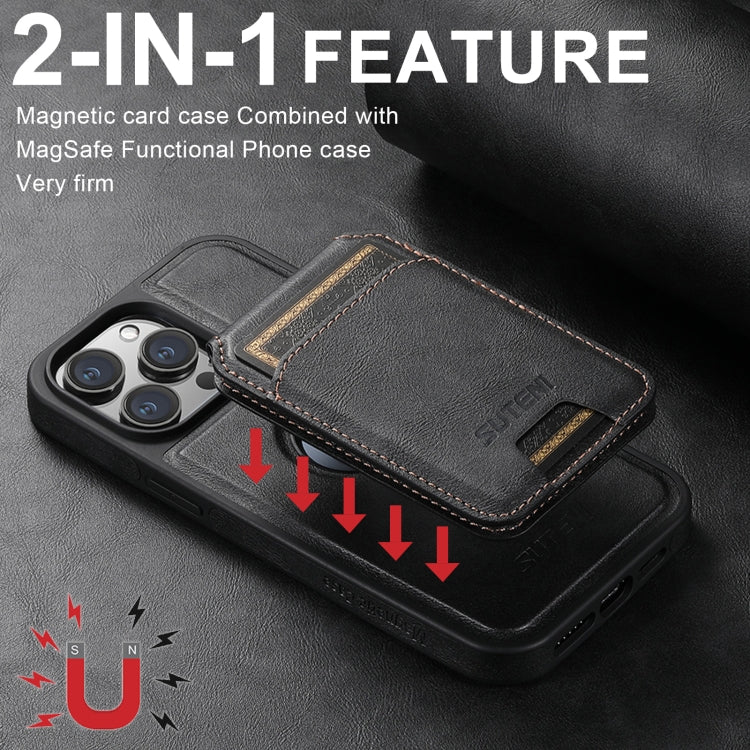 For iPhone 16 Pro Max Suteni M2 Oil Wax MagSafe Horizontal Card Bag Phone Case(Black) - iPhone 16 Pro Max Cases by Suteni | Online Shopping UK | buy2fix