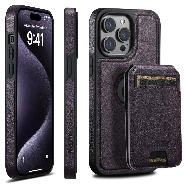 For iPhone 16 Pro Max Suteni M2 Oil Wax MagSafe Horizontal Card Bag Phone Case(Purple) - iPhone 16 Pro Max Cases by Suteni | Online Shopping UK | buy2fix