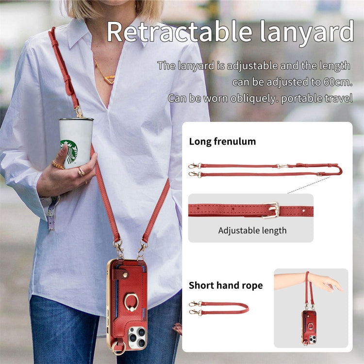 For iPhone 16 Pro Fashion Ring Card Bag Phone Case with Hang Loop(Red) - iPhone 16 Pro Cases by buy2fix | Online Shopping UK | buy2fix