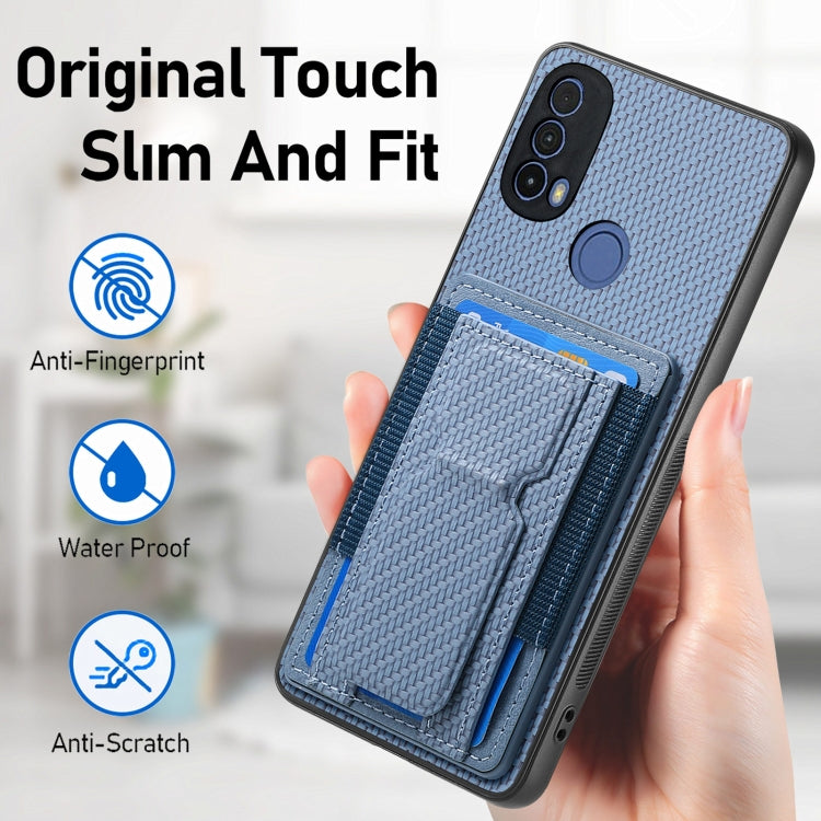 For Motorola Moto G Power 5G 2024 Carbon Fiber Fold Stand Elastic Card Bag Phone Case(Blue) - Motorola Cases by buy2fix | Online Shopping UK | buy2fix