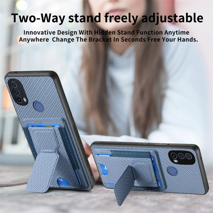 For Motorola Moto G Power 5G 2024 Carbon Fiber Fold Stand Elastic Card Bag Phone Case(Blue) - Motorola Cases by buy2fix | Online Shopping UK | buy2fix