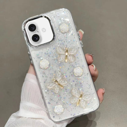 For iPhone 16 Glitter 3D Butterfly TPU Phone Case(Gold) - iPhone 16 Cases by buy2fix | Online Shopping UK | buy2fix