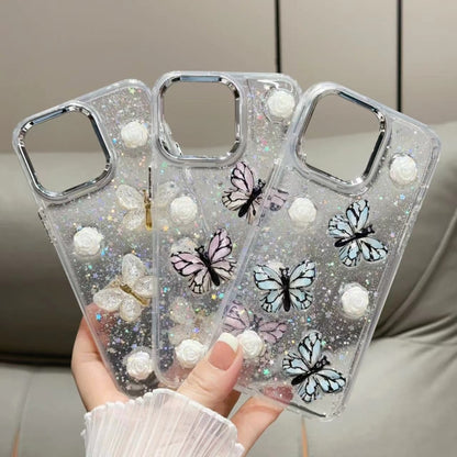 For iPhone 16 Plus Glitter 3D Butterfly TPU Phone Case(Blue) - iPhone 16 Plus Cases by buy2fix | Online Shopping UK | buy2fix