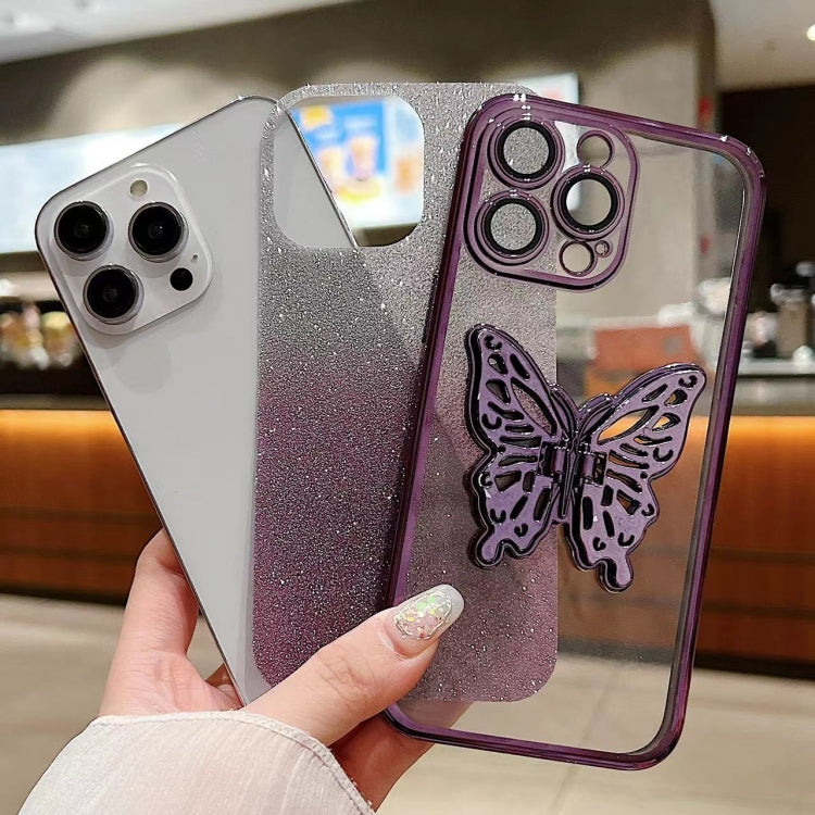 For iPhone 16 Plus Electroplated Gradient Glitter 3D Butterfly TPU Phone Case(Gradient Blue) - iPhone 16 Plus Cases by buy2fix | Online Shopping UK | buy2fix