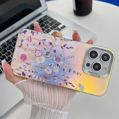 For iPhone 16 Plus Electroplating Laser Flower Texture TPU Phone Case(Pink Flower AH13) - iPhone 16 Plus Cases by buy2fix | Online Shopping UK | buy2fix