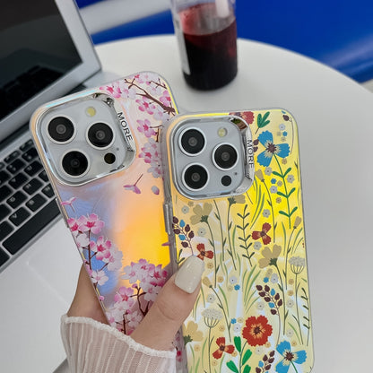 For iPhone 16 Electroplating Laser Flower Texture TPU Phone Case(Cosmos Flower AH7) - iPhone 16 Cases by buy2fix | Online Shopping UK | buy2fix