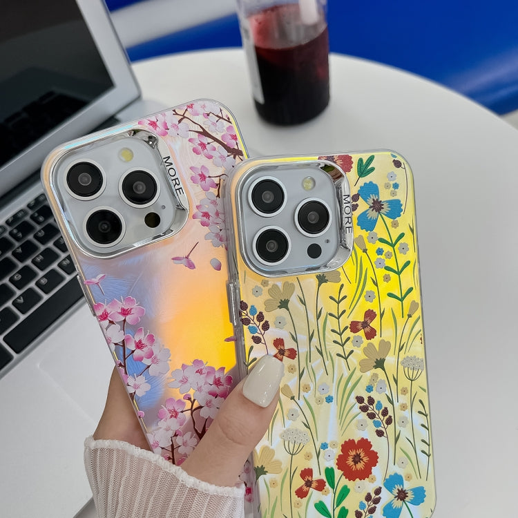 For iPhone 16 Pro Electroplating Laser Flower Texture TPU Phone Case(Peony AH11) - iPhone 16 Pro Cases by buy2fix | Online Shopping UK | buy2fix