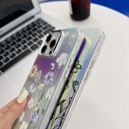 For iPhone 16 Pro Electroplating Laser Flower Texture TPU Phone Case(Lavender AH14) - iPhone 16 Pro Cases by buy2fix | Online Shopping UK | buy2fix