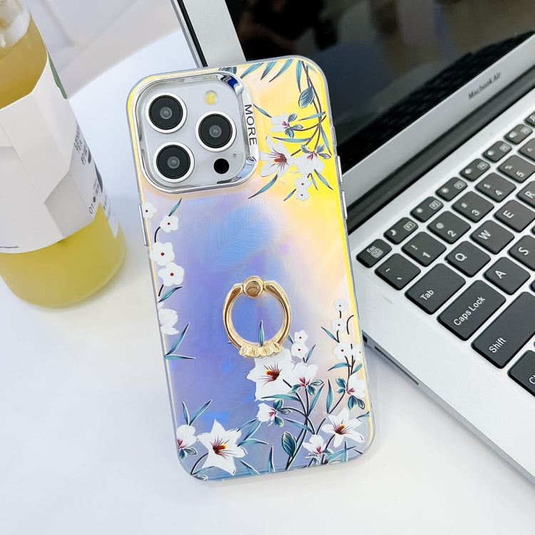 For iPhone 16 Pro Electroplating Laser Flower Ring Holder TPU Phone Case(Morning Glory AH16) - iPhone 16 Pro Cases by buy2fix | Online Shopping UK | buy2fix