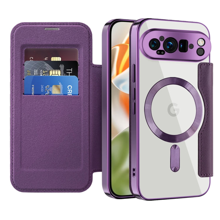 For Google Pixel 9 Pro Shield Magsafe RFID Anti-theft Rhombus Leather Phone Case(Purple) - Google Cases by buy2fix | Online Shopping UK | buy2fix