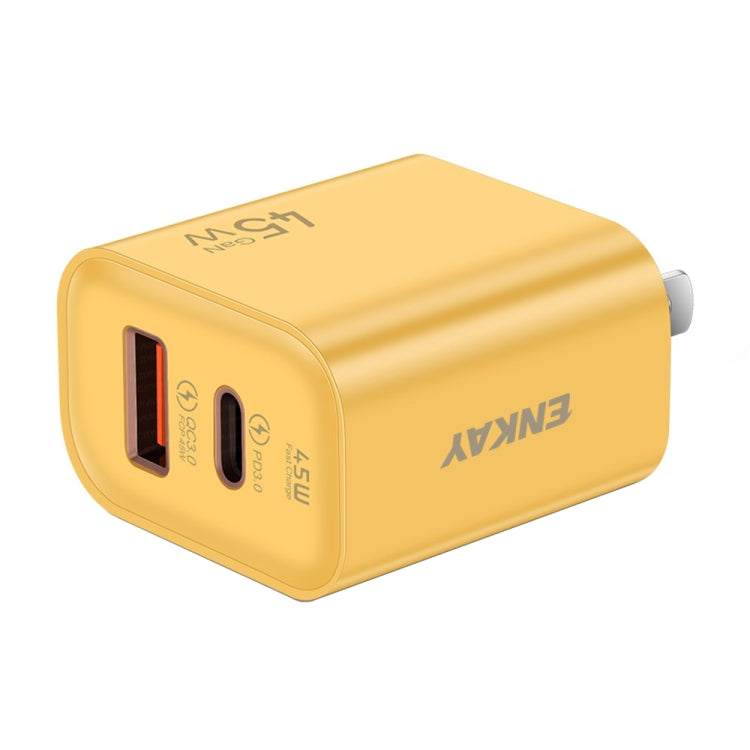 ENKAY FC-001 45W USB-A + USB-C / Type-C Dual Ports Quick Charger, US Plug(Yellow) - USB Charger by ENKAY | Online Shopping UK | buy2fix