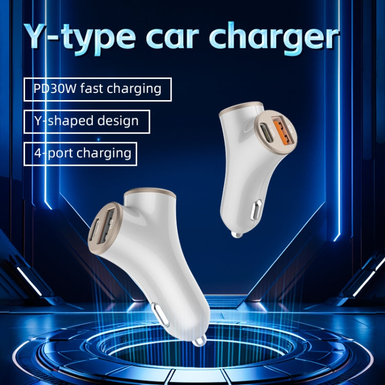 A2 2 USB + 2 Type-C Phone Fast Charging Power Adapter 78W Y-Shaped Car Charger(Silver) - Car Charger by buy2fix | Online Shopping UK | buy2fix