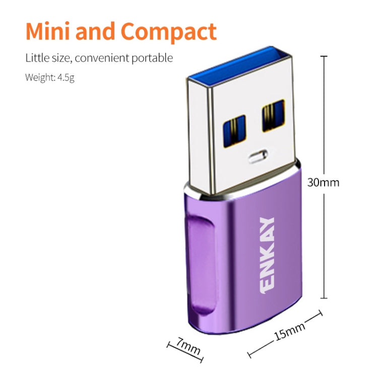 ENKAY ENK-AT119 Aluminium Alloy Male USB 3.0 to Female Type-C Data Adapter Converter Support Fast Charging(Purple) - Type-C Adapter by ENKAY | Online Shopping UK | buy2fix