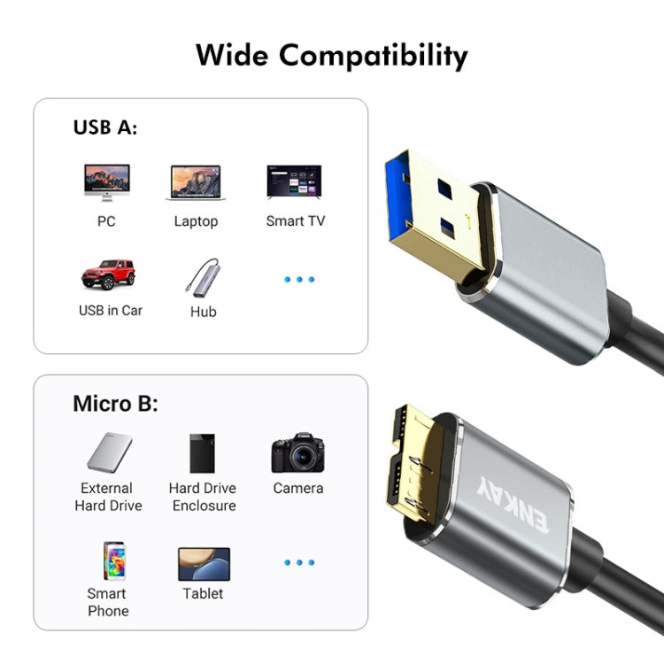 ENKAY USB 3.0 A to USB 3.0 Micro B 5Gbps Data Camera Hard Drive Cable, Length:1m - USB 3.0 by ENKAY | Online Shopping UK | buy2fix