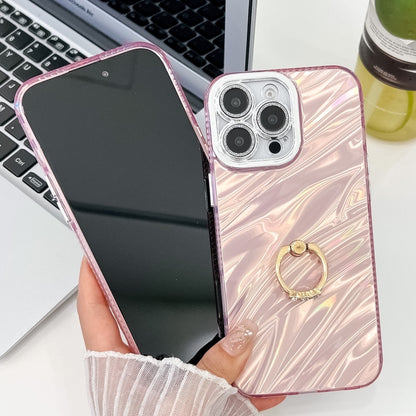 For iPhone 16 Pro Max Plating Glitter Texture Ring Holder TPU Phone Case with Lens Film(White Shell Grain) - iPhone 16 Pro Max Cases by buy2fix | Online Shopping UK | buy2fix