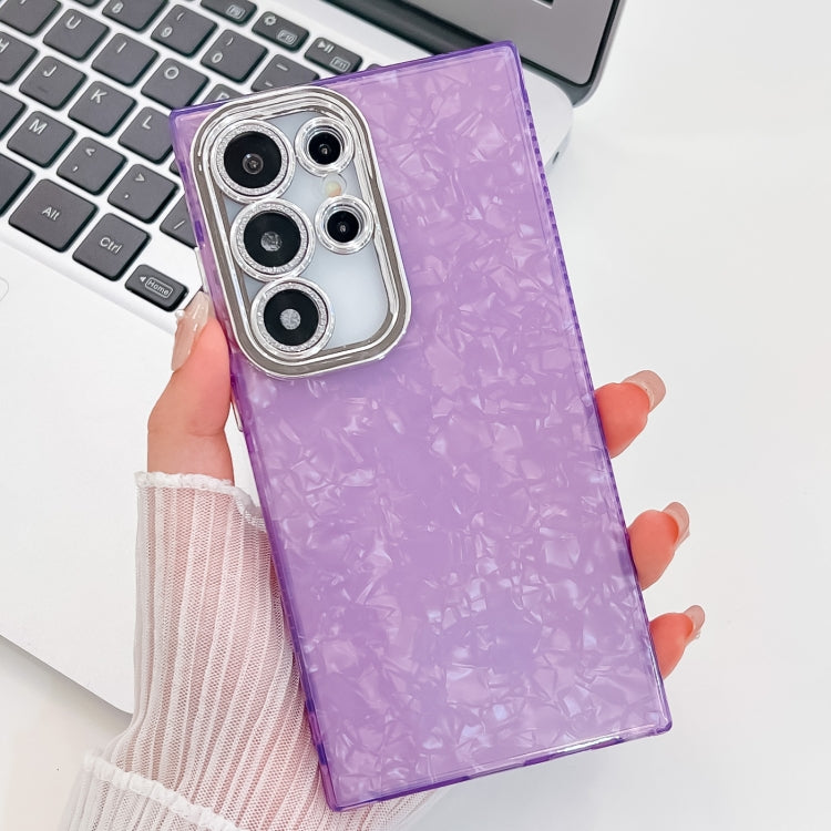 For Samsung Galaxy S25 Ultra 5G Plating Glitter Texture TPU Phone Case with Lens Film(Purple Shell Pattern) - Galaxy S25 Ultra 5G Cases by buy2fix | Online Shopping UK | buy2fix