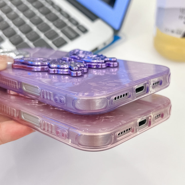 For iPhone 16 Pro Plating Glitter Texture Butterfly Holder TPU Phone Case with Lens Film(Purple Shell Pattern) - iPhone 16 Pro Cases by buy2fix | Online Shopping UK | buy2fix