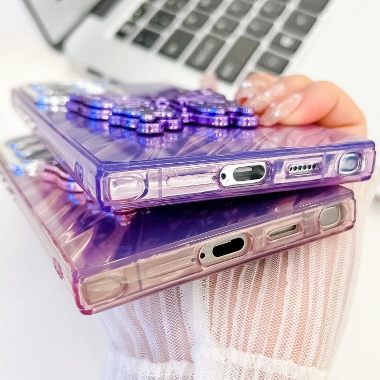 For Samsung Galaxy S25+ 5G Plating Glitter Texture Butterfly Holder TPU Phone Case with Lens Film(White Feather Yarn) - Galaxy S25+ 5G Cases by buy2fix | Online Shopping UK | buy2fix