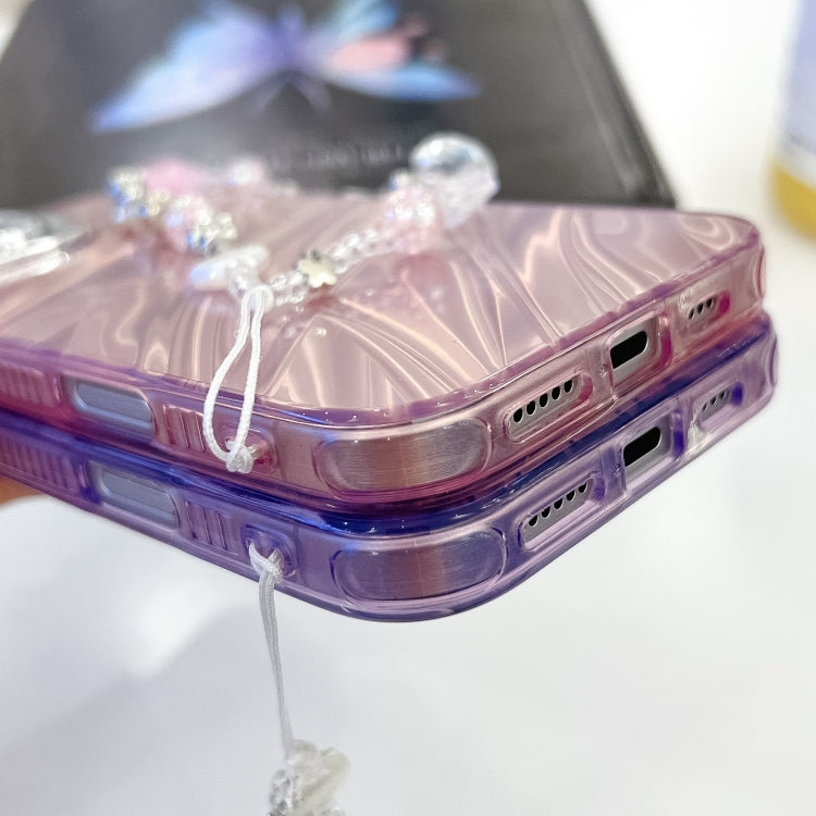 For iPhone 16 Pro Plating Glitter Texture Chain Wristband TPU Phone Case with Lens Film(Purple Tinfoil Texture) - iPhone 16 Pro Cases by buy2fix | Online Shopping UK | buy2fix