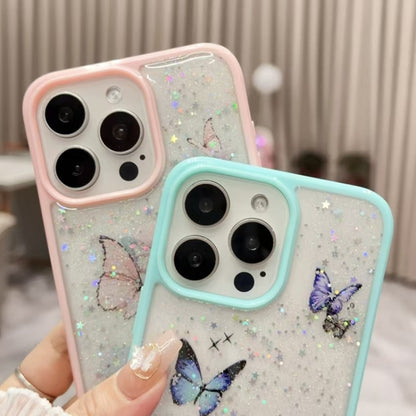 For iPhone 16 Pro Max Color Butterfly Glitter Epoxy TPU Phone Case(Green) - iPhone 16 Pro Max Cases by buy2fix | Online Shopping UK | buy2fix