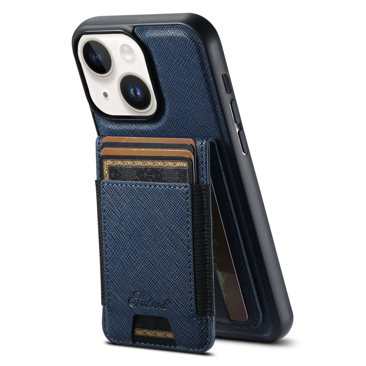 For iPhone 14 Plus Suteni H17 Cross Grain Leather MagSafe Detachable Wallet Phone Case(Blue) - iPhone 14 Plus Cases by Suteni | Online Shopping UK | buy2fix