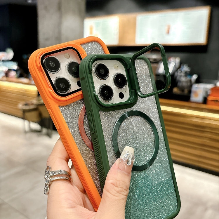 For iPhone 15 Pro CD-grain Gradient Glitter Magsafe Acrylic Hybrid TPU Phone Case(Orange) - iPhone 15 Pro Cases by buy2fix | Online Shopping UK | buy2fix