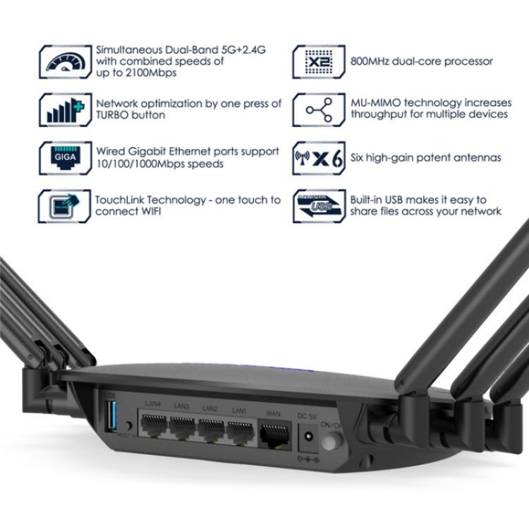 WAVLINK WN531A6 Dual Band Wireless Repeater AC2100 Gigabit Ethernet Port WiFi Router, Plug:EU Plug - Wireless Routers by WAVLINK | Online Shopping UK | buy2fix