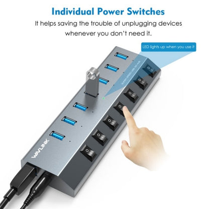 WAVLINK UH3076 5Gbps 7-port USB 3.0 Hub with Independent Switch and LED Indicator(EU Plug) - USB 3.0 HUB by WAVLINK | Online Shopping UK | buy2fix