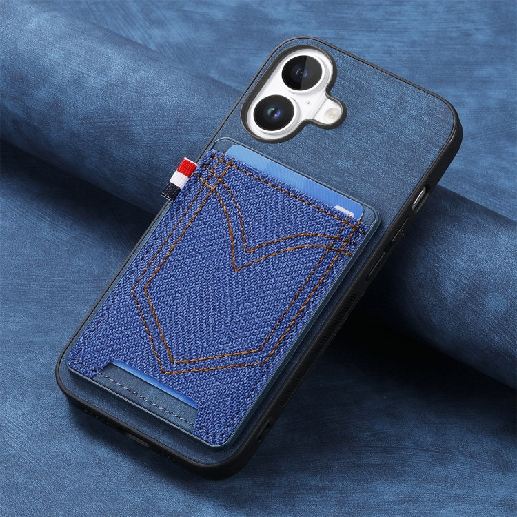 For iPhone 16 Denim Texture Leather Skin Phone Case with Card Slot(Blue) - iPhone 16 Cases by buy2fix | Online Shopping UK | buy2fix