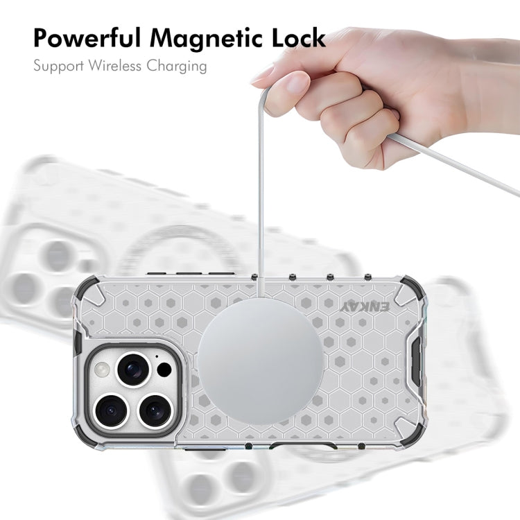 For iPhone 16 Pro ENKAY Hat-Prince Honeycomb MagSafe Shockproof Phone Case with Large Arc Edge Film(White) - iPhone 16 Pro Cases by ENKAY | Online Shopping UK | buy2fix