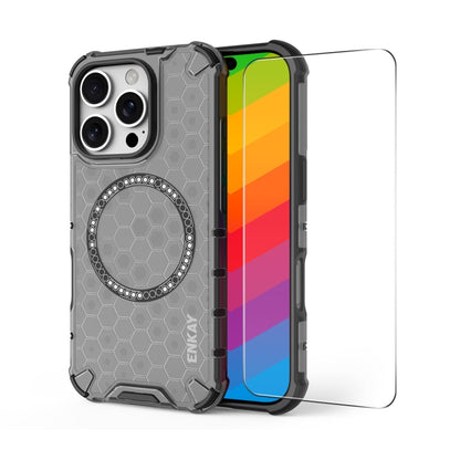 For iPhone 16 Pro ENKAY Hat-Prince Honeycomb MagSafe Shockproof Phone Case with Large Arc Edge Film(Grey) - iPhone 16 Pro Cases by ENKAY | Online Shopping UK | buy2fix