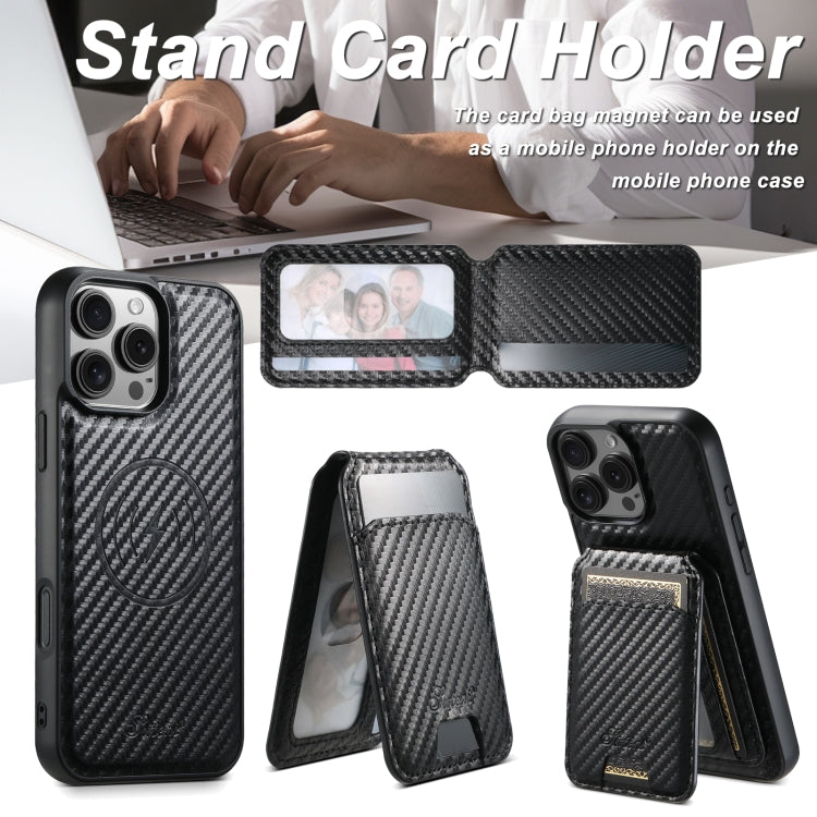 For iPhone 16 Plus Suteni TXWH18 Carbon Fiber Texture Detachable Wallet MagSafe Phone Case(Black) - iPhone 16 Plus Cases by Suteni | Online Shopping UK | buy2fix