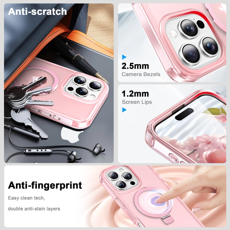 For iPhone 16 Pro Max Frosted Skin Feel MagSafe Holder 360 Full Body Phone Case(Pink) - iPhone 16 Pro Max Cases by buy2fix | Online Shopping UK | buy2fix