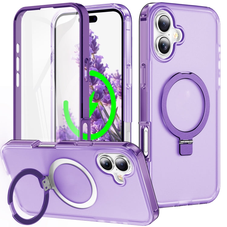 For iPhone 16 Plus Frosted Skin Feel MagSafe Holder 360 Full Body Phone Case(Purple) - iPhone 16 Plus Cases by buy2fix | Online Shopping UK | buy2fix