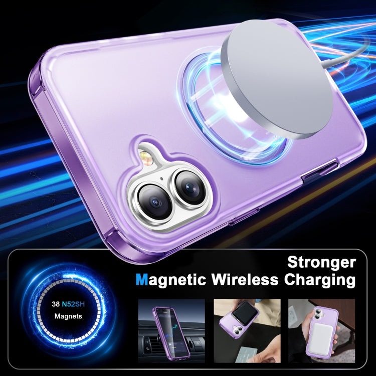 For iPhone 16 Plus Frosted Skin Feel MagSafe Holder 360 Full Body Phone Case(Purple) - iPhone 16 Plus Cases by buy2fix | Online Shopping UK | buy2fix