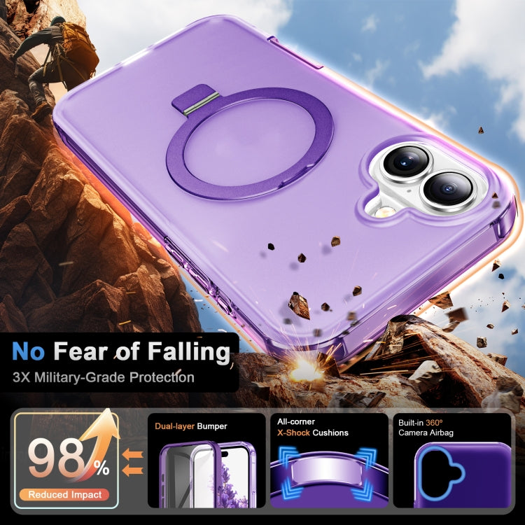 For iPhone 16 Plus Frosted Skin Feel MagSafe Holder 360 Full Body Phone Case(Purple) - iPhone 16 Plus Cases by buy2fix | Online Shopping UK | buy2fix