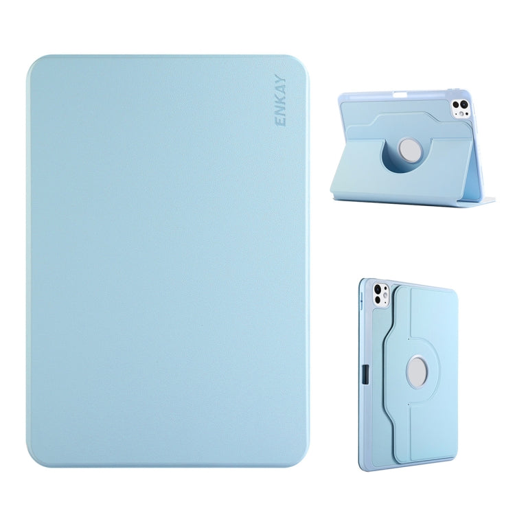 For iPad Air 11 2024 / Air 10.9 2022 ENKAY 360 Rotation TPU Leather Smart Tablet Case with Pen Slot(Light Blue) - iPad Air 11 2024 Cases by ENKAY | Online Shopping UK | buy2fix