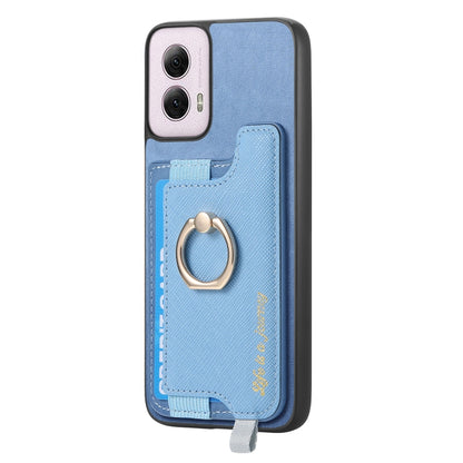 For Motorola Moto G Power 2024 5G Retro Magsafe Cross Leather Ring Holder Card Bag Phone Case(Blue) - Motorola Cases by buy2fix | Online Shopping UK | buy2fix