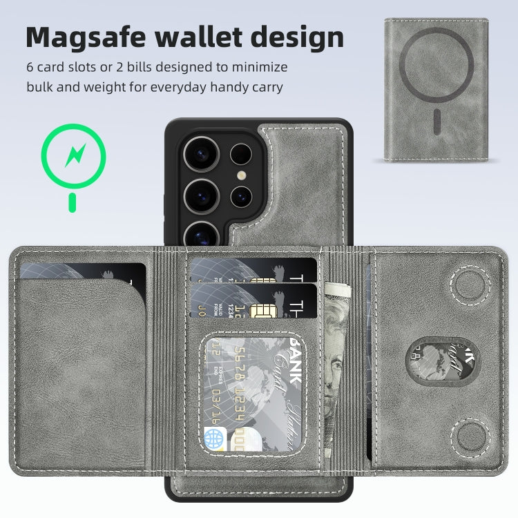 For Samsung Galaxy S25 5G Shield Multi-functional MagSafe Card Bag Phone Case(Grey) - Galaxy S25 5G Cases by buy2fix | Online Shopping UK | buy2fix