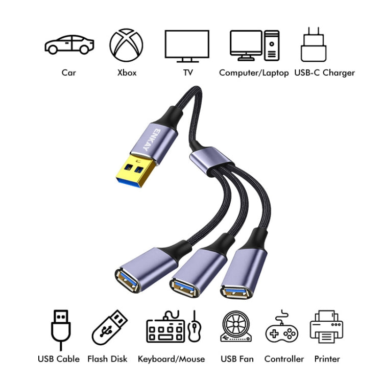 ENKAY ENK-CB172 USB 2.0 to 3 USB 2.0 OTG Splitter Y Cable Extension Cord, Length:1.2m - USB Cable by ENKAY | Online Shopping UK | buy2fix