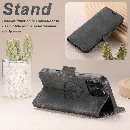 For iPhone 16 Pro Suteni J07 Multi-functional Horizontal MagSafe Denim Leather Phone Case(Black) - iPhone 16 Pro Cases by Suteni | Online Shopping UK | buy2fix