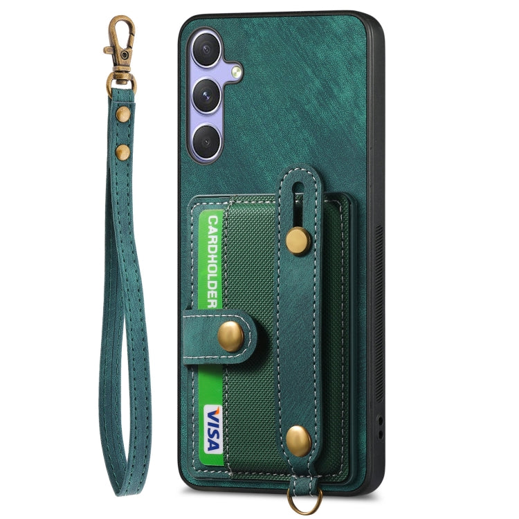 For Samsung Galaxy S25+ 5G Retro Cross Wristband Wallet Leather Back Phone Case(Green) - Galaxy S25+ 5G Cases by buy2fix | Online Shopping UK | buy2fix