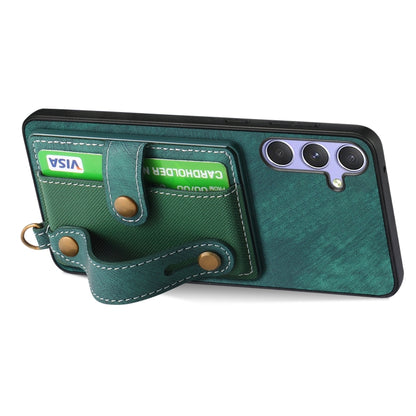 For Samsung Galaxy S25+ 5G Retro Cross Wristband Wallet Leather Back Phone Case(Green) - Galaxy S25+ 5G Cases by buy2fix | Online Shopping UK | buy2fix