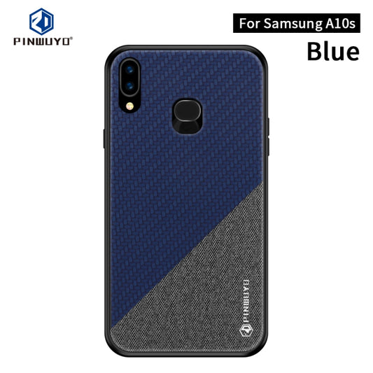 For Galaxy A10S PINWUYO Rong Series  Shockproof PC + TPU+ Chemical Fiber Cloth Protective Cover(Blue) - Galaxy Phone Cases by PINWUYO | Online Shopping UK | buy2fix