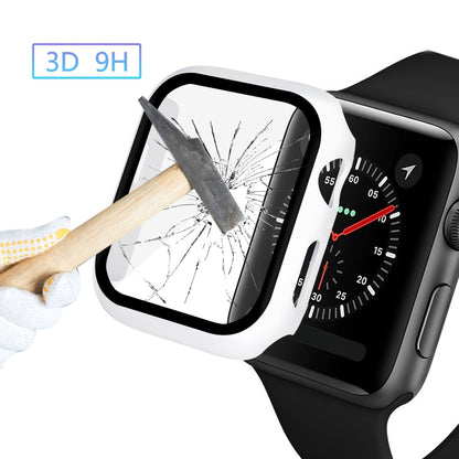 ENKAY Hat-prince Full Coverage PC Case + Tempered Glass Protector for Apple Watch Series 5 / 4 44mm(White) - Watch Cases by ENKAY | Online Shopping UK | buy2fix