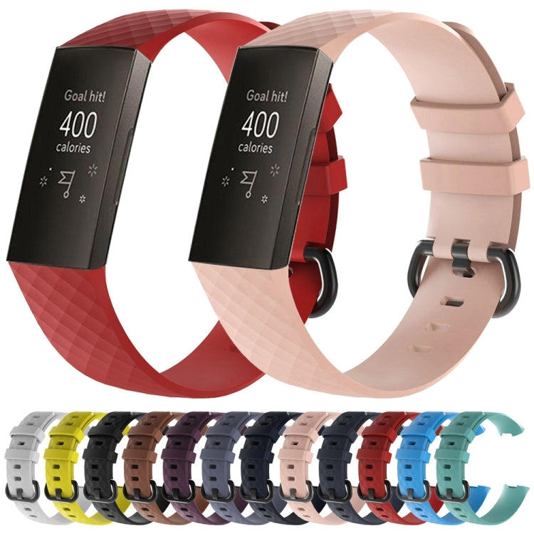 Diamond Pattern Silicone Watch Band for Fitbit Charge 4 Small Size：190*18mm(Red) - Watch Bands by buy2fix | Online Shopping UK | buy2fix