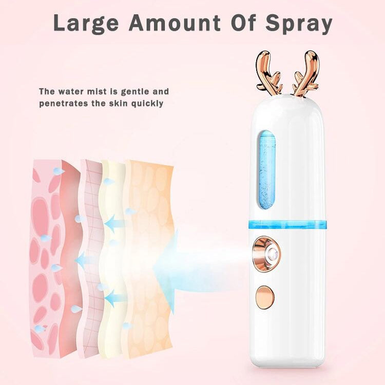 Facial Steamer Nano Spray Water Replenishing Instrument Portable Cold Spray Machine Charging Beauty Instrument Automatic Alcohol Sprayer, Style:Cute Deer(Pink) - Beauty Instrument by buy2fix | Online Shopping UK | buy2fix