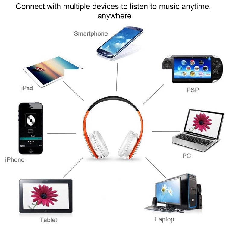 LPT660 Foldable Stereo Bluetooth Headset MP3 Player, Support 32GB TF Card & 3.5mm AUX(Black Orange) - Headset & Headphone by buy2fix | Online Shopping UK | buy2fix