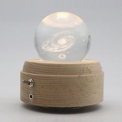 Girl Bedside Lamp Crystal Ball Wooden Base Music Box Charging Glow Rotating Night Light, Random Music(Milky Way) - Novelty Lighting by buy2fix | Online Shopping UK | buy2fix