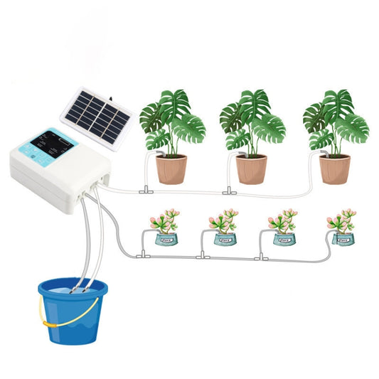 G89456 Solar Intelligent Voice Timing Automatic Flower Watering Device Lazy Plant Dripper, Specification: Double Pump 20 Sets Drop 15M Tube(White) - Watering & Irrigation by buy2fix | Online Shopping UK | buy2fix